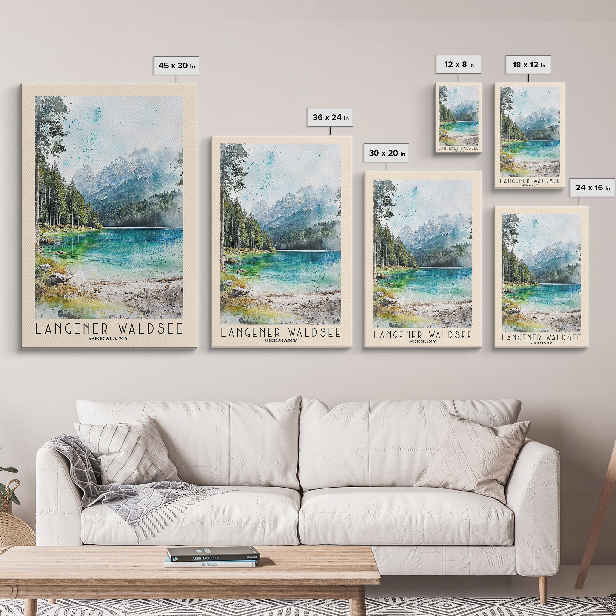 Langener Waldsee, Germany Watercolor Beach Print, Vacation Gift, Germany Wall Art, Framed Canvas Print, Framed Beach Painting