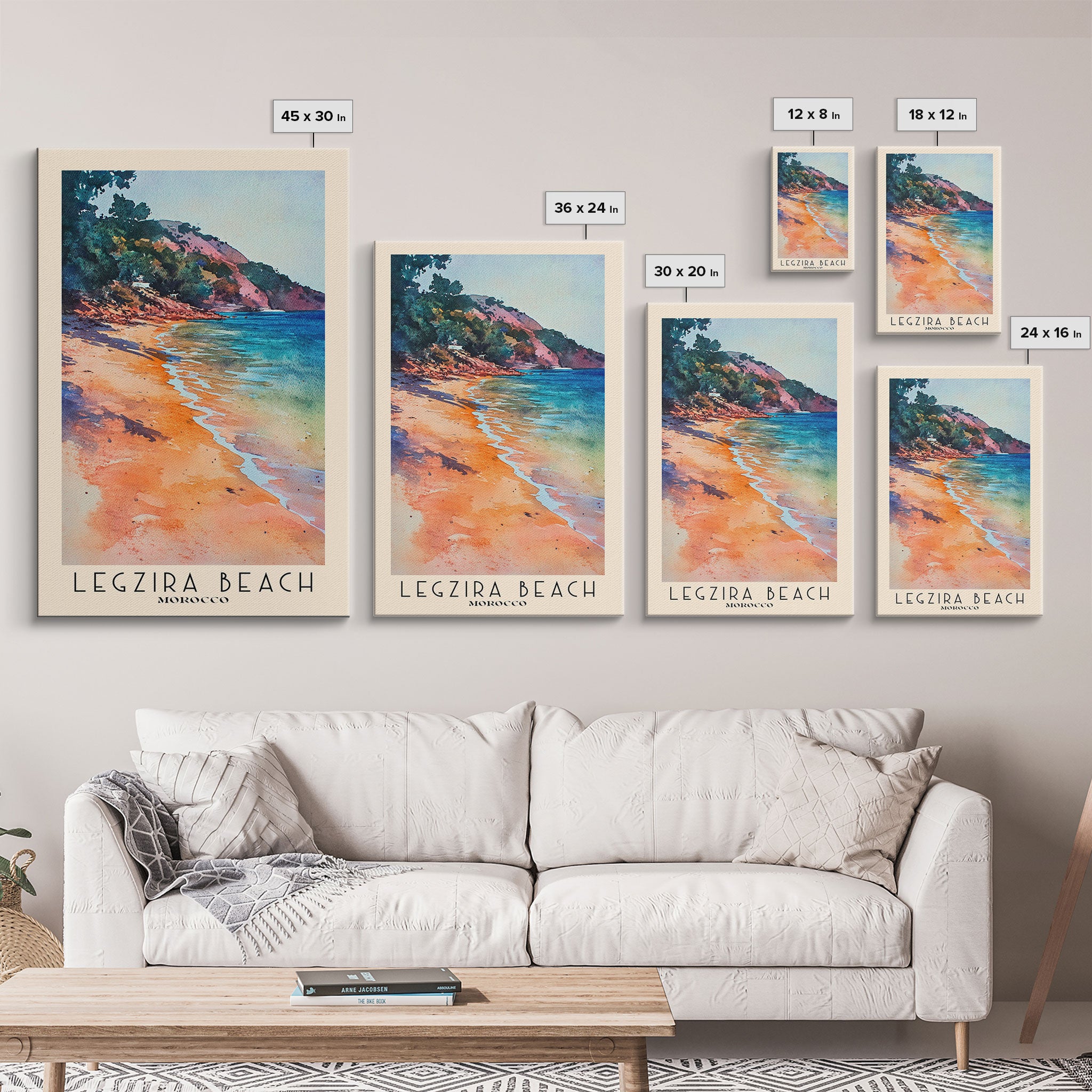 Legzira Beach, Morocco Watercolor Beach Print, Vacation Gift, Morocco Wall Art, Framed Canvas Print, Framed Beach Painting