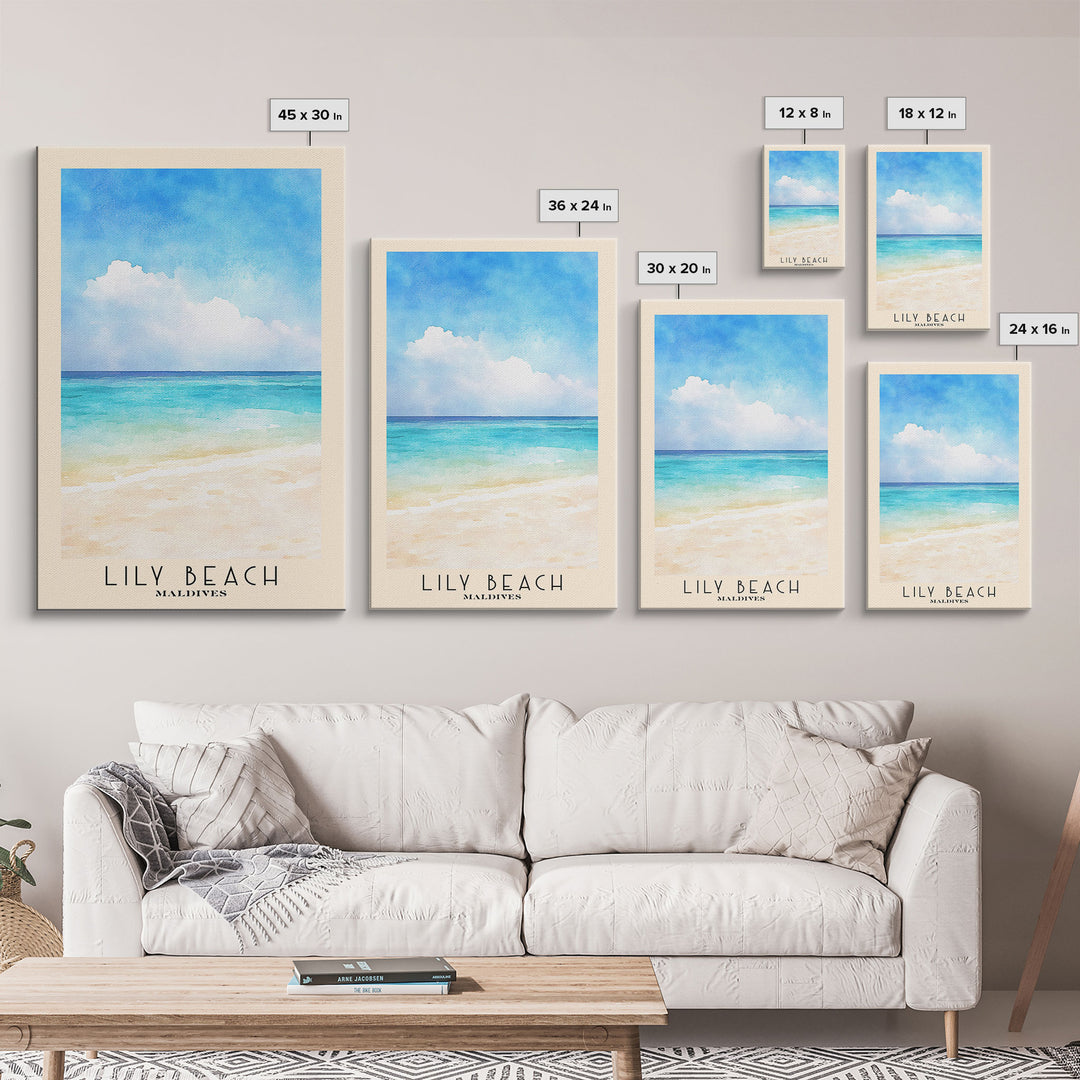 Lily Beach, Maldives Watercolor Beach Print, Vacation Gift, Maldives Wall Art, Beach Painting, Beach Decor, Beach Painting