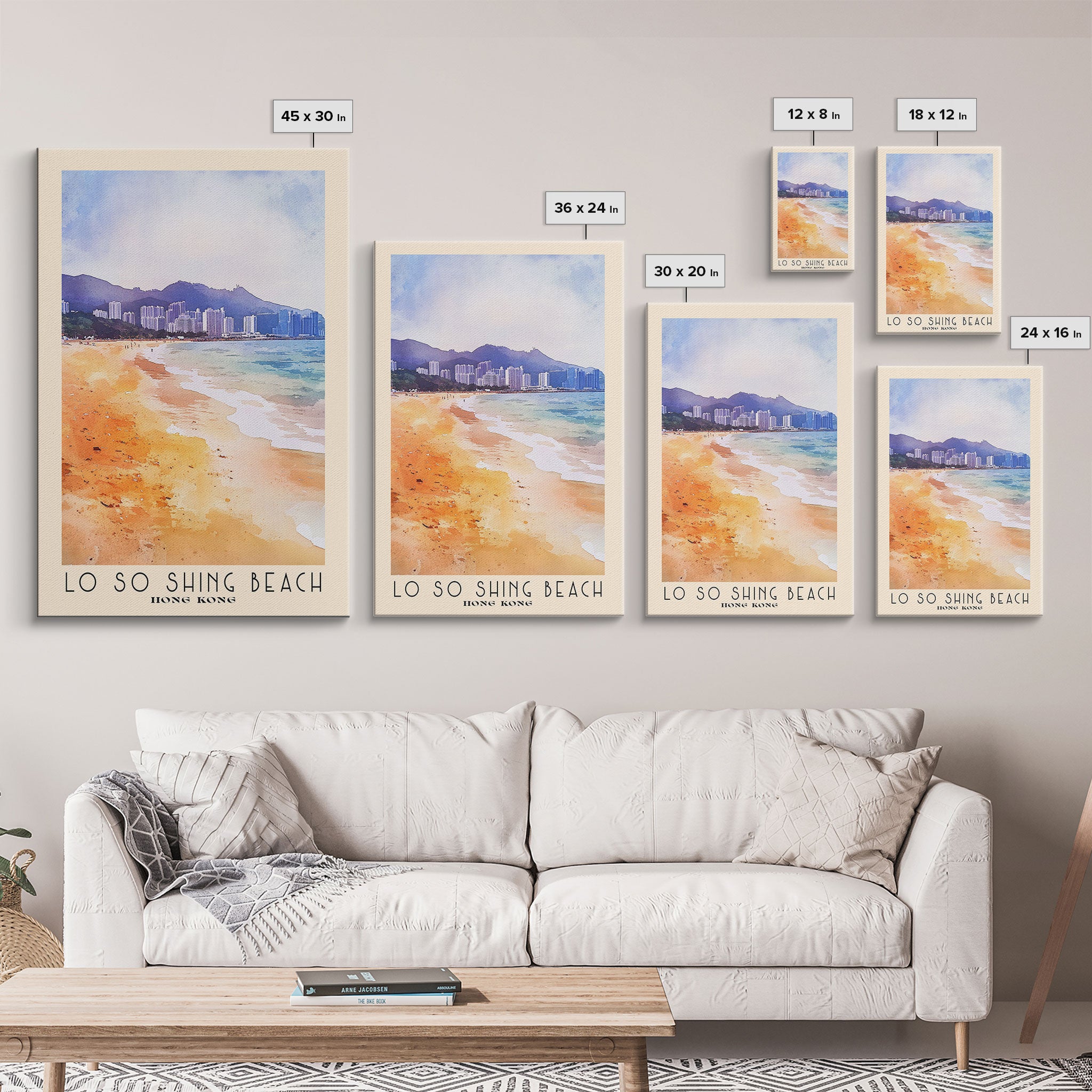 Lo So Shing Beach, Hong Kong Watercolor Beach Print, Vacation Gift, Hong Kong Wall Art, Framed Canvas Print, Framed Beach Painting