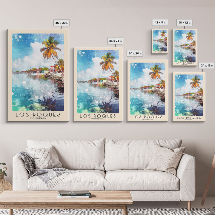 Los Roques, Venezuela Watercolor Beach Print, Vacation Gift, Venezuela Wall Art, Framed Canvas Print, Framed Beach Painting