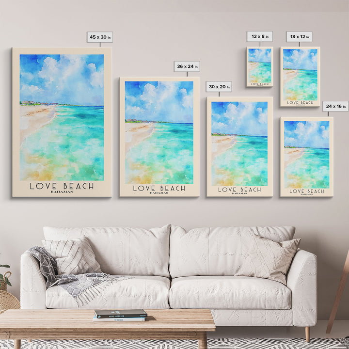 Love Beach, Bahamas Watercolor Print, Vacation Gift, Bahamas Wall Art, Vacation Wall Art, Vacatation Memories, Beach Decor, Beach Or Lakehouse Art