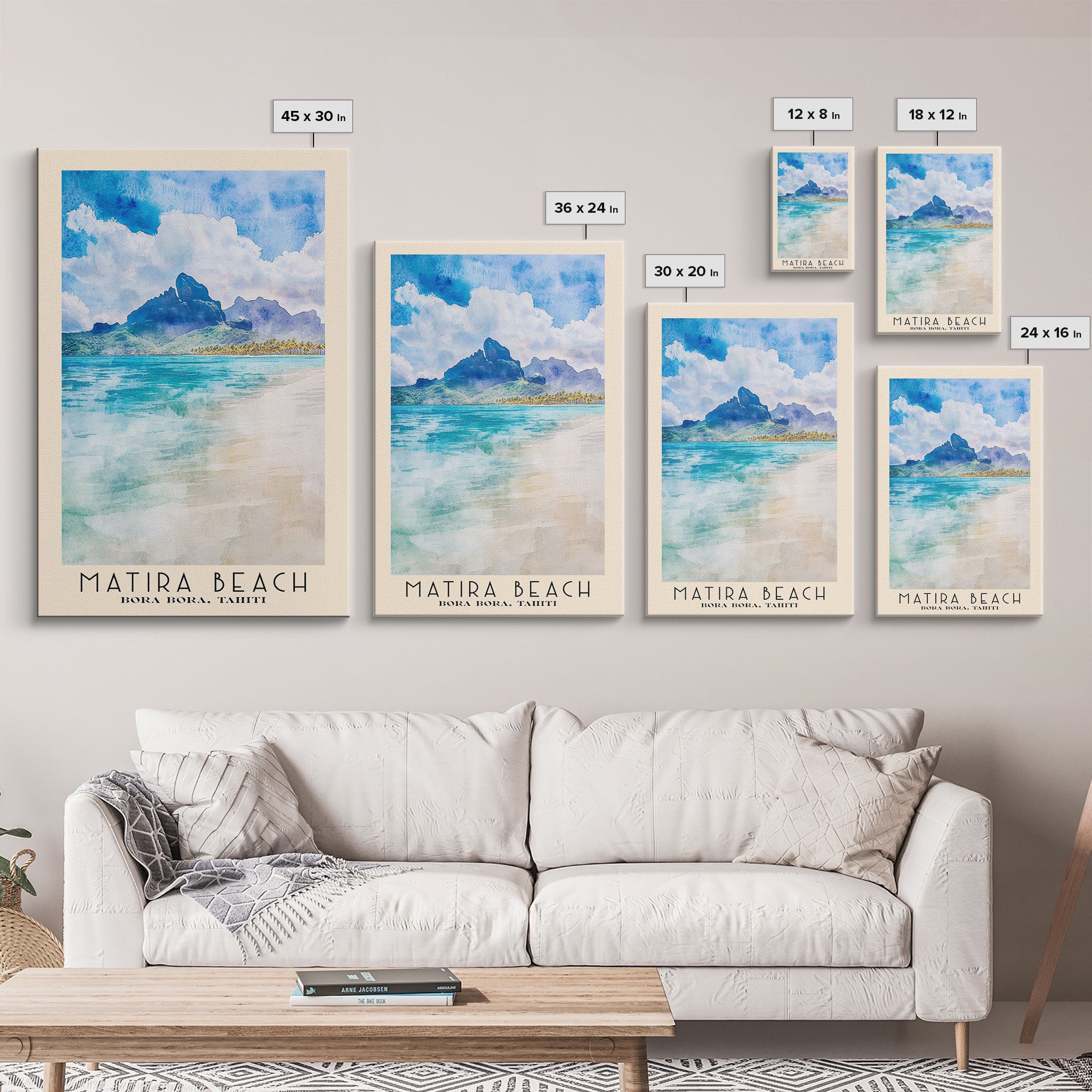 Matira Beach, Bora Bora, Tahiti Watercolor Beach Print, Vacation Gift, Bora Bora, Tahiti Wall Art, Beach Painting, Beach Decor, Beach Painting