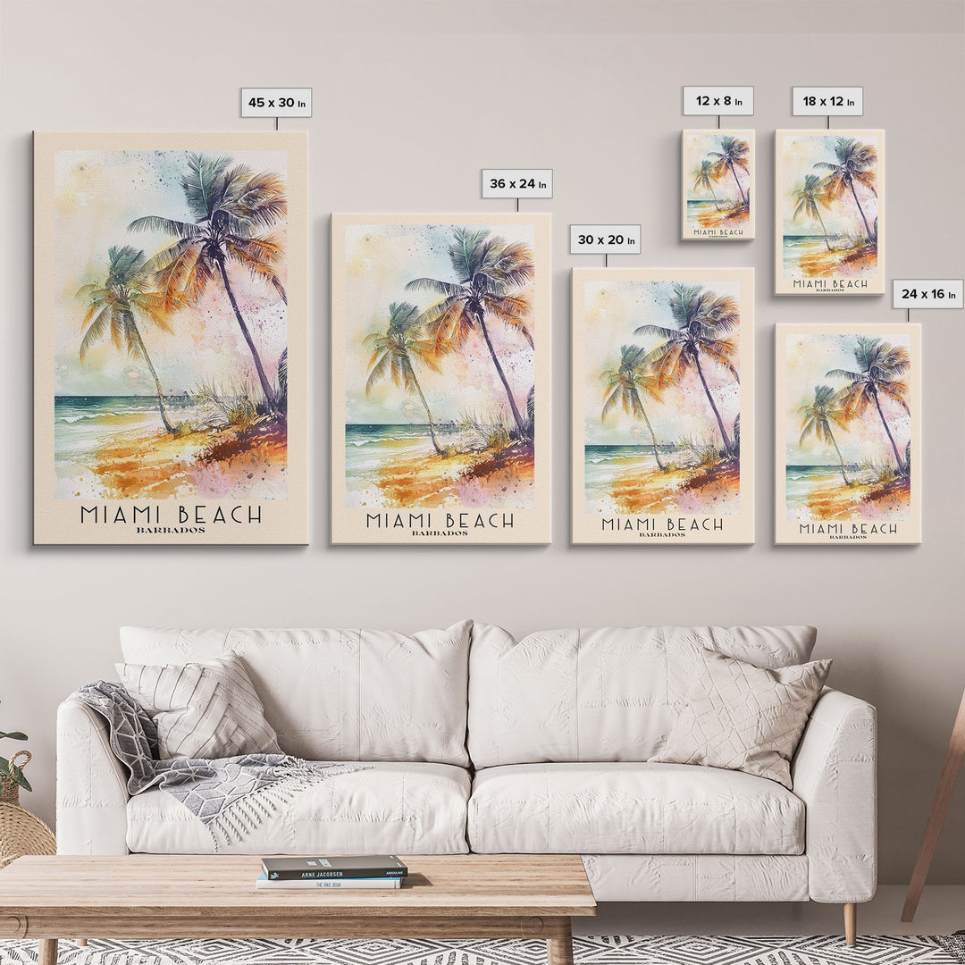 Miami Beach, Barbados Watercolor Beach Print, Vacation Gift, Barbados Wall Art, Beach Painting, Beach Decor, Beach Painting