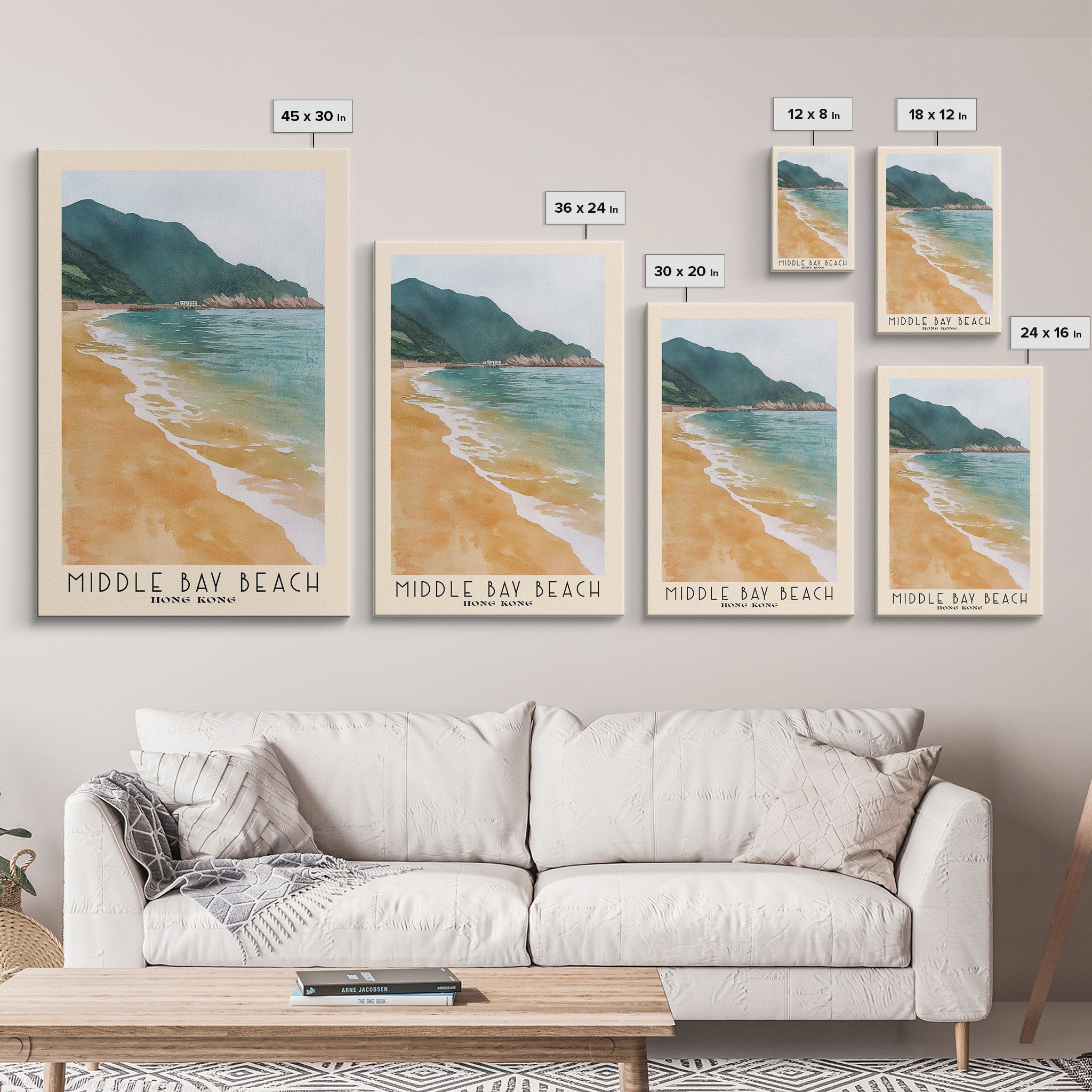 Middle Bay Beach, Hong Kong Watercolor Print, Vacation Gift, Hong Kong Wall Art, Beach Painting, Beach Decor, Large Wall Art, Wood Frame Art