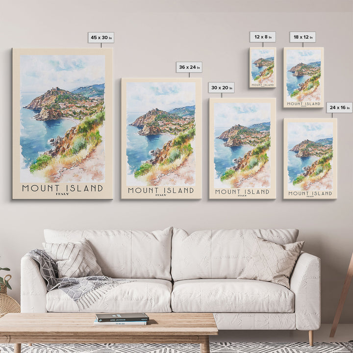 Mount island, Italy Watercolor Print, Vacation Gift, Italy Wall Art, Vacation Wall Art, Vacatation Memories, Beach Decor, Beach Or Lakehouse Art