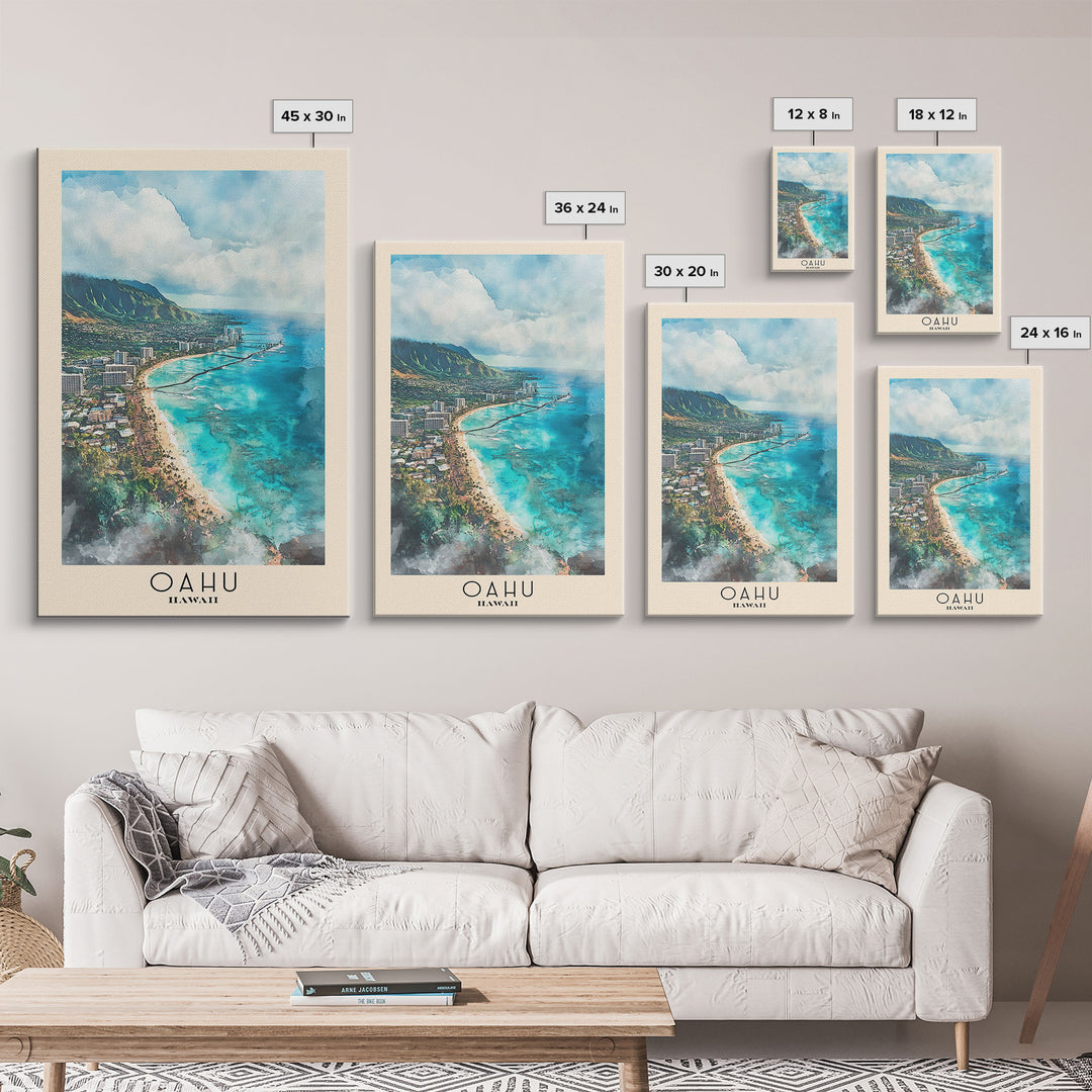 Oahu, Hawaii Watercolor Beach Print, Vacation Gift, Hawaii Wall Art, Beach Painting, Beach Decor, Beach Painting