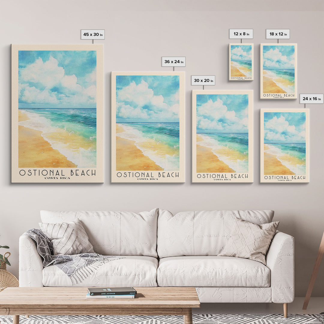 Ostional Beach, Costa Rica Watercolor Beach Print, Vacation Gift, Costa Rica Wall Art, Framed Canvas Print, Framed Beach Painting