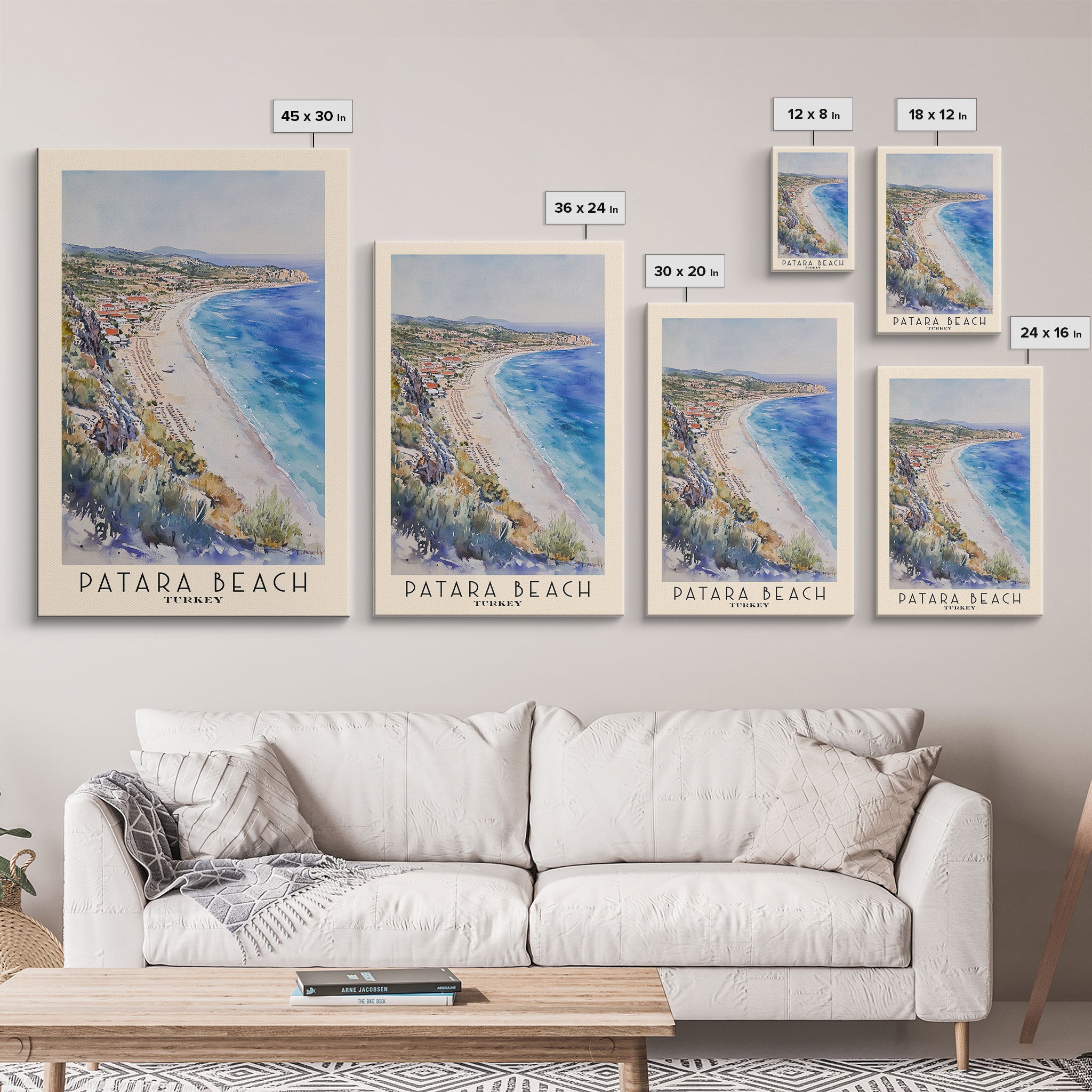 Patara Beach, Turkey Watercolor Print, Vacation Gift, Turkey Wall Art, Beach Painting, Beach Decor, Large Wall Art, Wood Frame Art