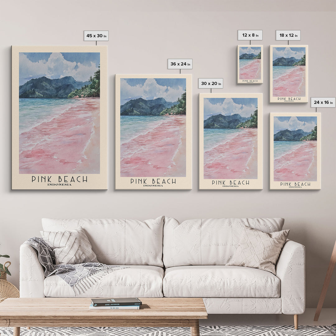 Pink Beach, Indonesia Watercolor Beach Print, Vacation Gift, Indonesia Wall Art, Beach Painting, Beach Decor, Beach Painting