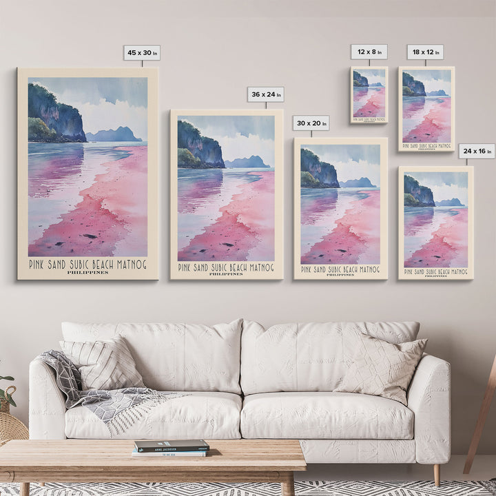 Pink sand Subic beach Matnog, Philippines Watercolor Print, Vacation Gift, Philippines Wall Art, Beach Painting, Beach Decor, Large Wall Art, Wood Frame Art