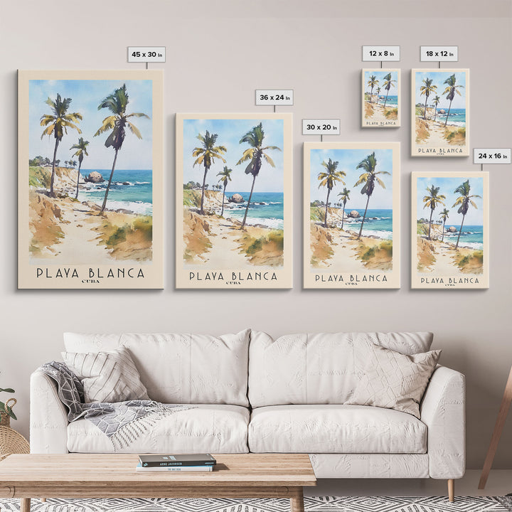 Playa Blanca, Cuba Watercolor Beach Print, Vacation Gift, Cuba Wall Art, Framed Canvas Print, Framed Beach Painting