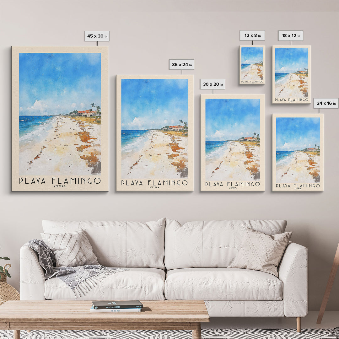 Playa Flamingo, Cuba Watercolor Beach Print, Vacation Gift, Cuba Wall Art, Beach Painting, Beach Decor, Beach Painting