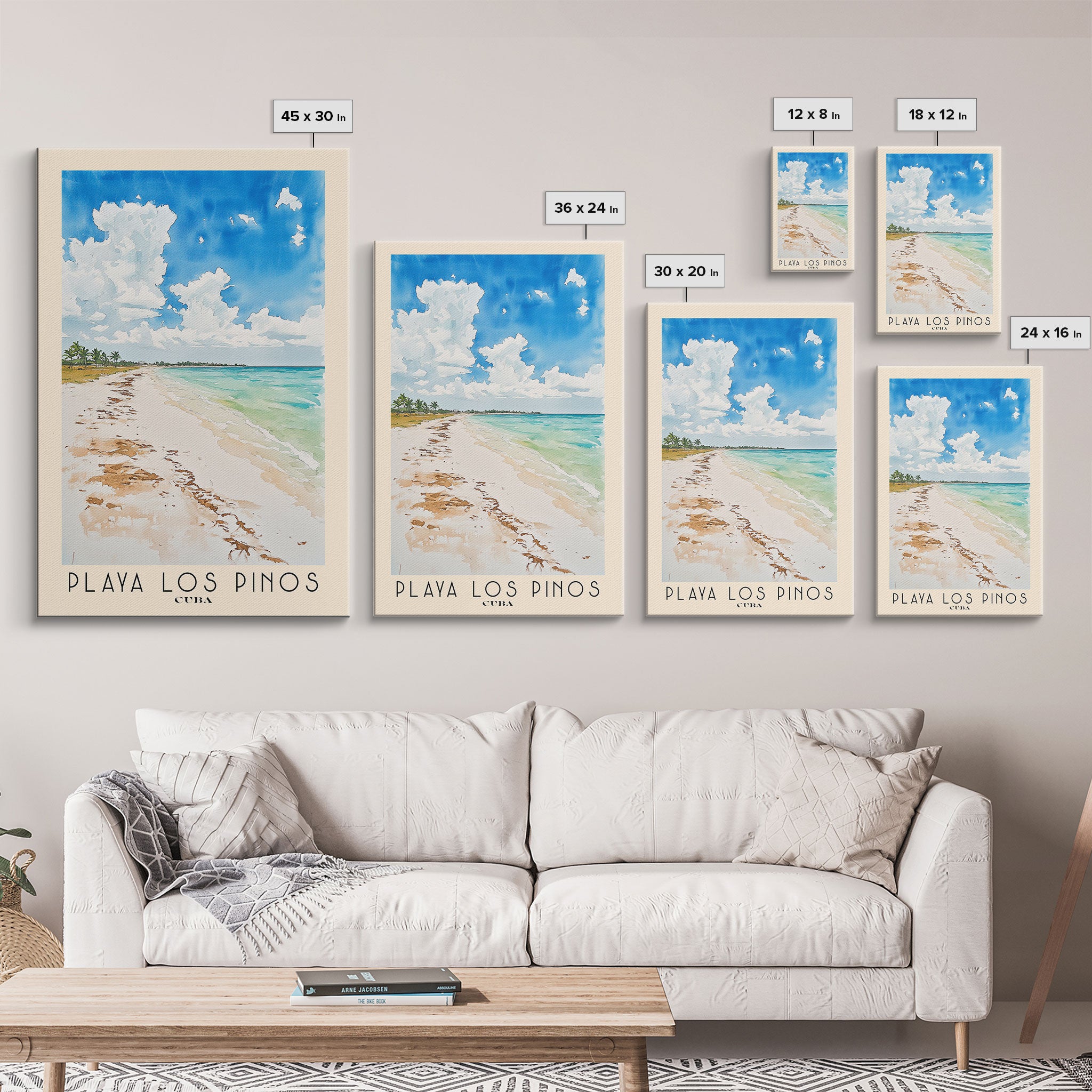 Playa Los Pinos, Cuba Watercolor Print, Vacation Gift, Cuba Wall Art, Beach Painting, Beach Decor, Large Wall Art, Wood Frame Art