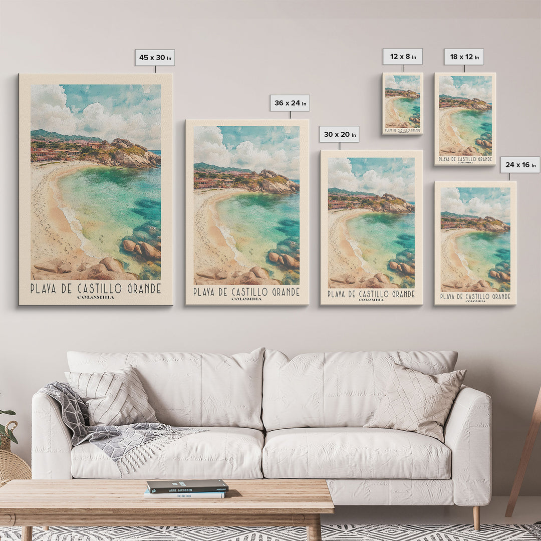 Playa de Castillo Grande, Colombia Watercolor Print, Vacation Gift, Colombia Wall Art, Beach Painting, Beach Decor, Large Wall Art, Wood Frame Art