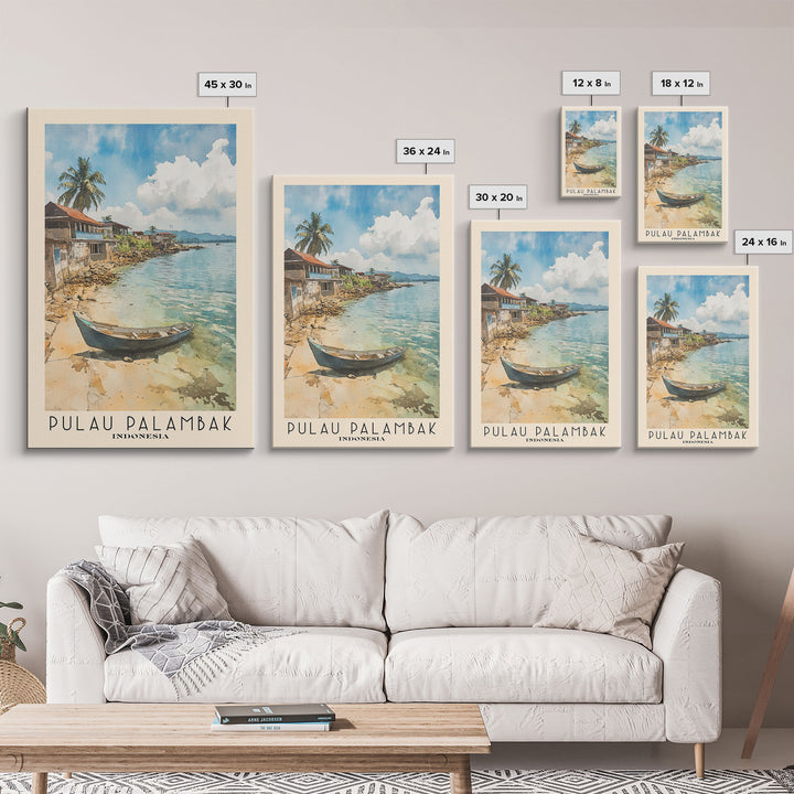 Pulau Palambak, Indonesia Watercolor Print, Vacation Gift, Indonesia Wall Art, Beach Painting, Beach Decor, Large Wall Art, Wood Frame Art