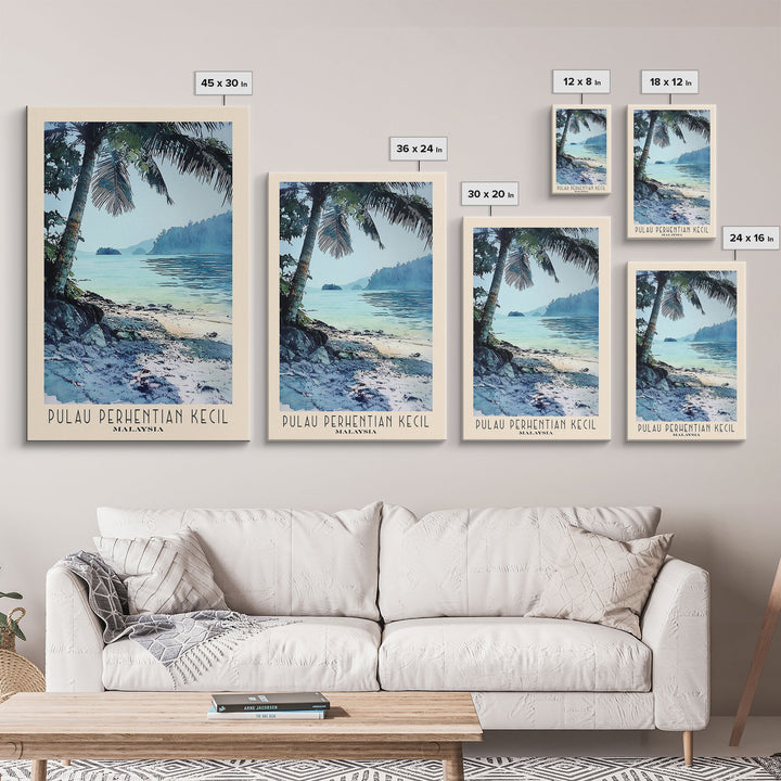 Pulau Perhentian Kecil, Malaysia Watercolor Beach Print, Vacation Gift, Malaysia Wall Art, Framed Canvas Print, Framed Beach Painting