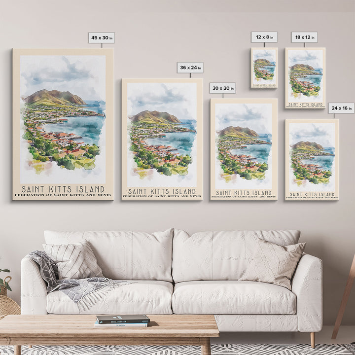 Saint Kitts Island, Federation of Saint Kitts and Nevis Watercolor Beach Print, Vacation Gift, Federation of Saint Kitts and Nevis Wall Art, Beach Painting, Beach Decor, Beach Painting