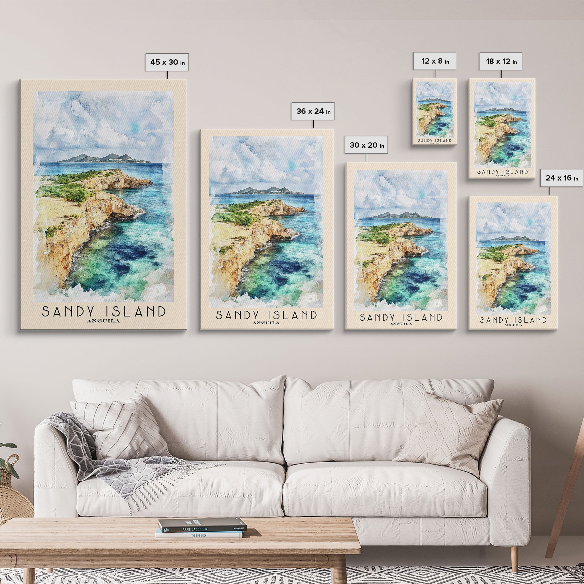 Sandy Island, Anguila Watercolor Print, Vacation Gift, Anguila Wall Art, Vacation Wall Art, Vacatation Memories, Beach Decor, Beach Or Lakehouse Art