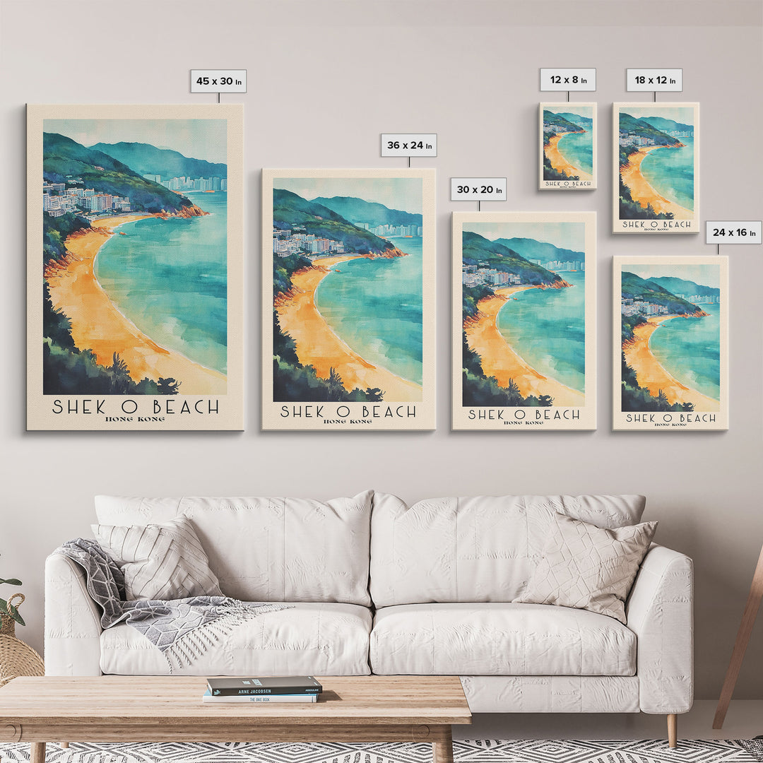 Shek O Beach, Hong Kong Watercolor Print, Vacation Gift, Hong Kong Wall Art, Beach Painting, Beach Decor, Large Wall Art, Wood Frame Art