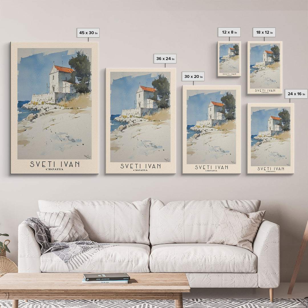 Sveti Ivan , Croatia Watercolor Beach Print, Vacation Gift, Croatia Wall Art, Framed Canvas Print, Framed Beach Painting