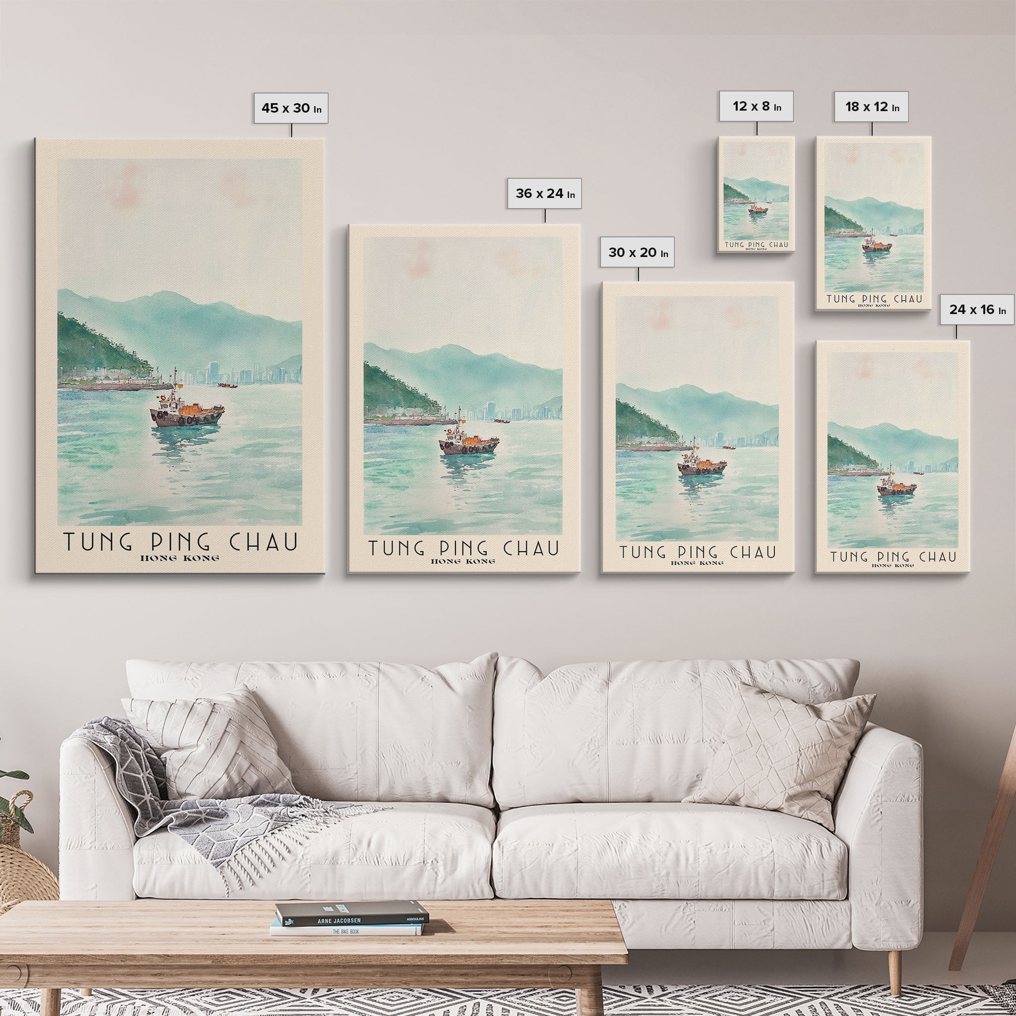 Tung Ping Chau, Hong Kong Watercolor Beach Print, Vacation Gift, Hong Kong Wall Art, Framed Canvas Print, Framed Beach Painting