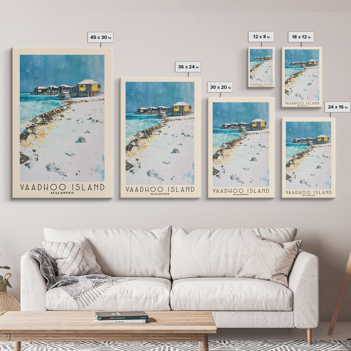 Vaadhoo Island, Maldives Watercolor Print, Vacation Gift, Maldives Wall Art, Beach Painting, Beach Decor, Large Wall Art, Wood Frame Art