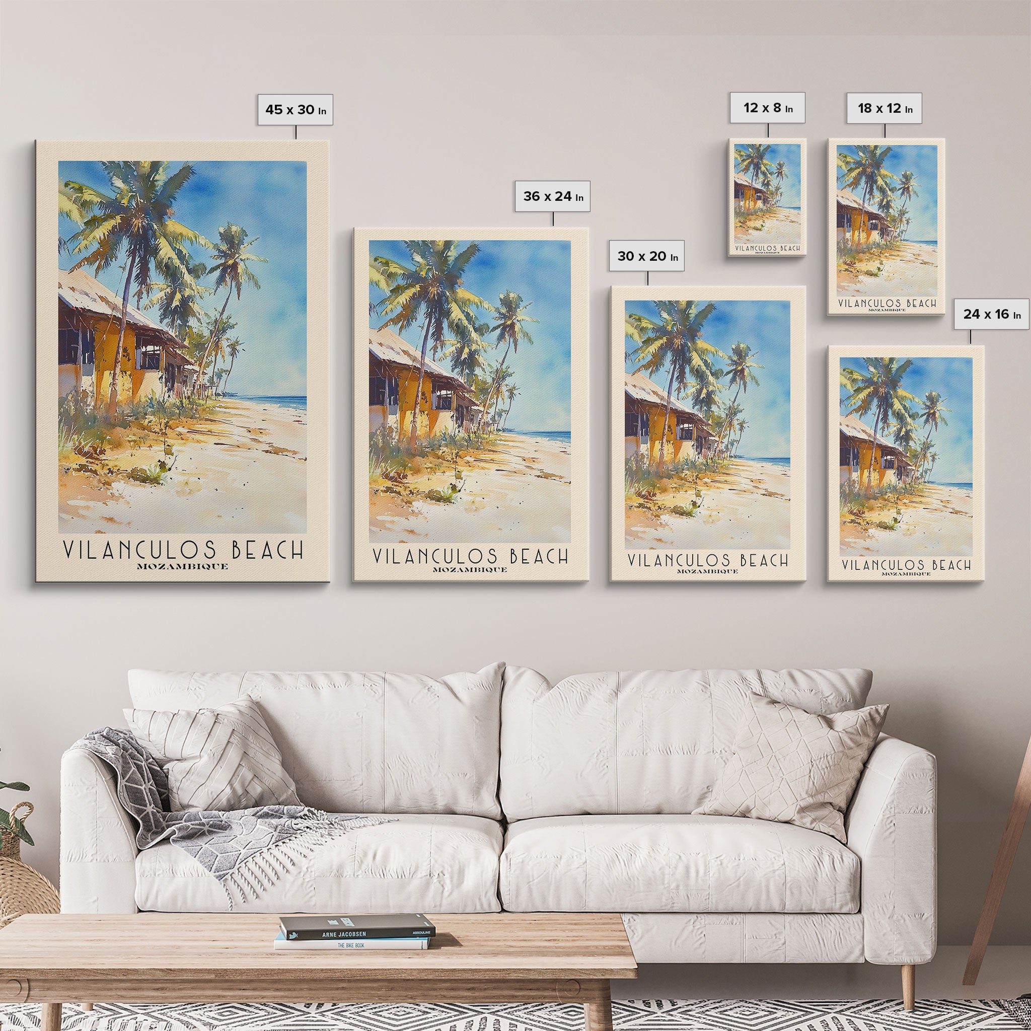 Vilanculos Beach, Mozambique Watercolor Print, Vacation Gift, Mozambique Wall Art, Beach Painting, Beach Decor, Large Wall Art, Wood Frame Art