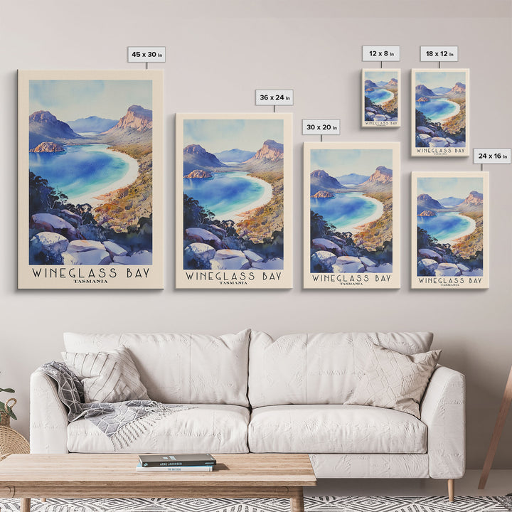 Wineglass Bay, Tasmania Watercolor Beach Print, Vacation Gift, Tasmania Wall Art, Framed Canvas Print, Framed Beach Painting