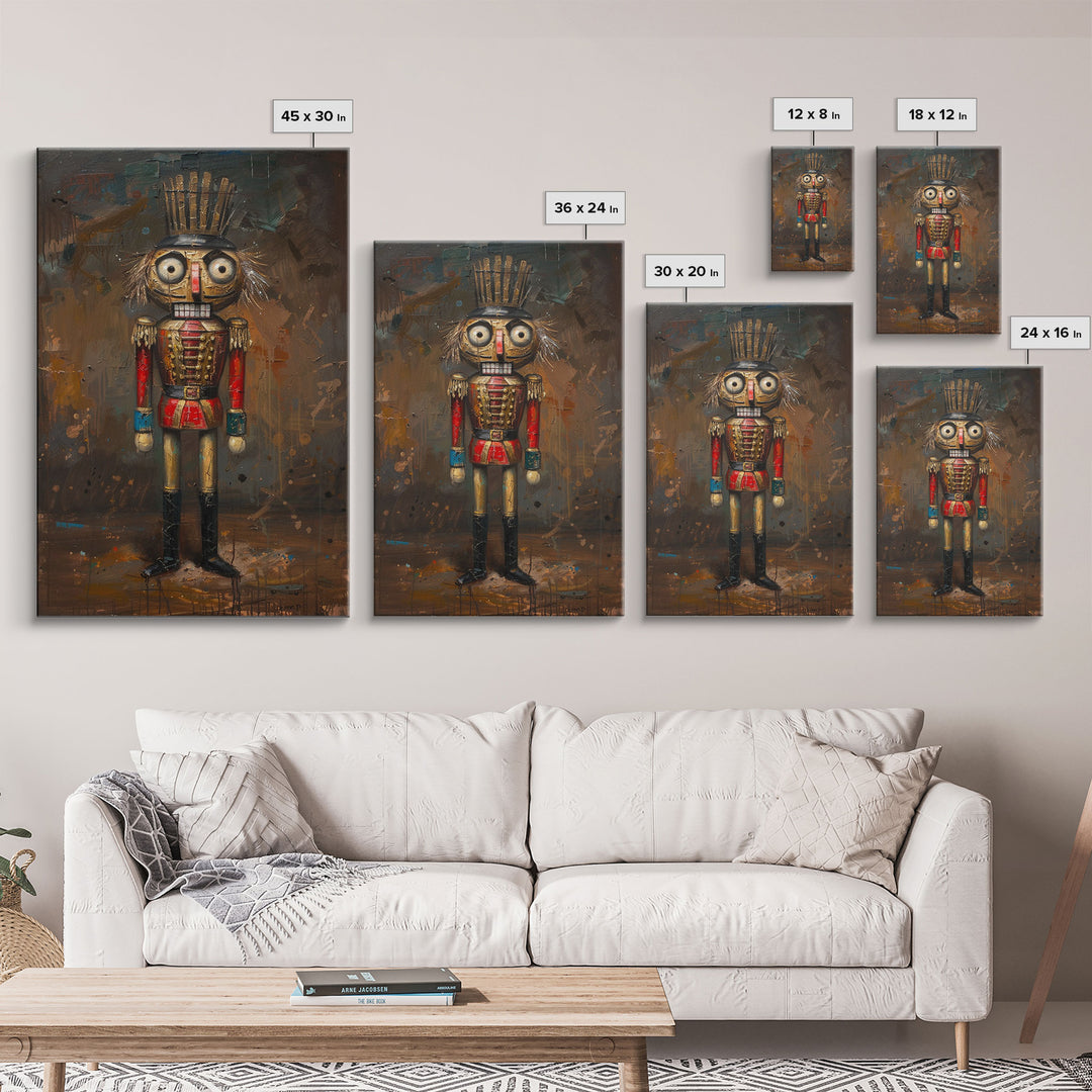 This Nutcracker has seen some things, framed canvas print, halloween decor, spooky season