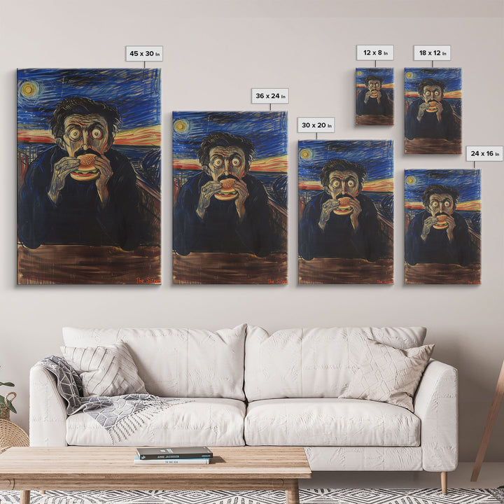 The Scream But With A Hamburger Halloween Artwork, Perfect for Adding a Touch of Spooky Humor to Your Wall Decor