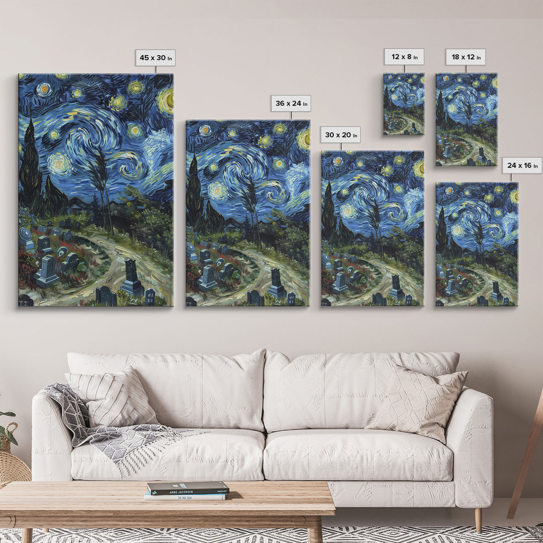 Starry Night Inspired Haunted Cemetary, Haunted Grave Yard, Spooky Season Wall Art, Halloween Decor