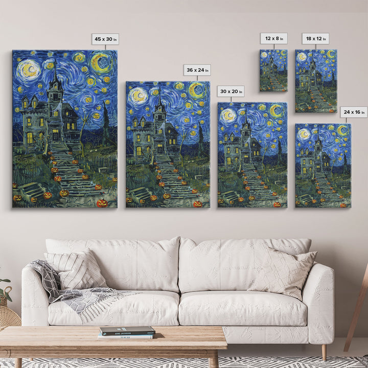 Starry Night Inspired Haunted Cemetary, Halloween Decor / Hallowen Wall Art / Halloween Props