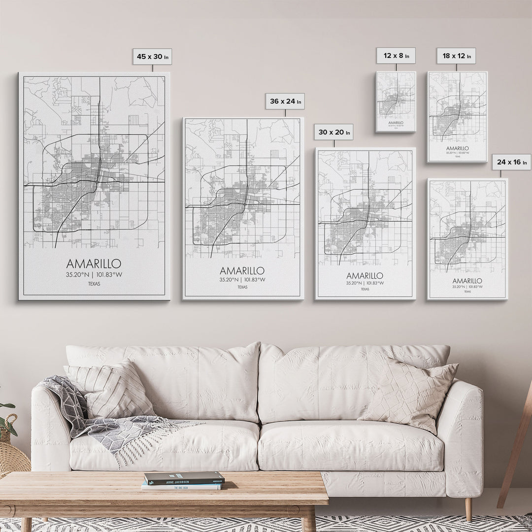 Amarillo Street Map, Texas Map, City Map Wall Decor, Travel Wall Art, Minimalist, Modern Art, Wall Art, Canvas Print, Canvas Wall Art