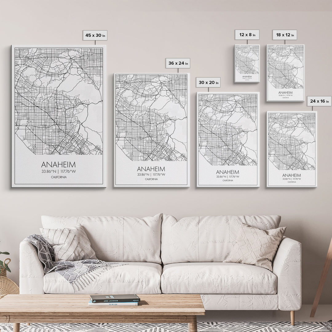 Anaheim Street Map, California Map, City Map Wall Decor, Travel Map, Minimalist, Modern Art, Wall Art, Canvas Print, Canvas Wall Art