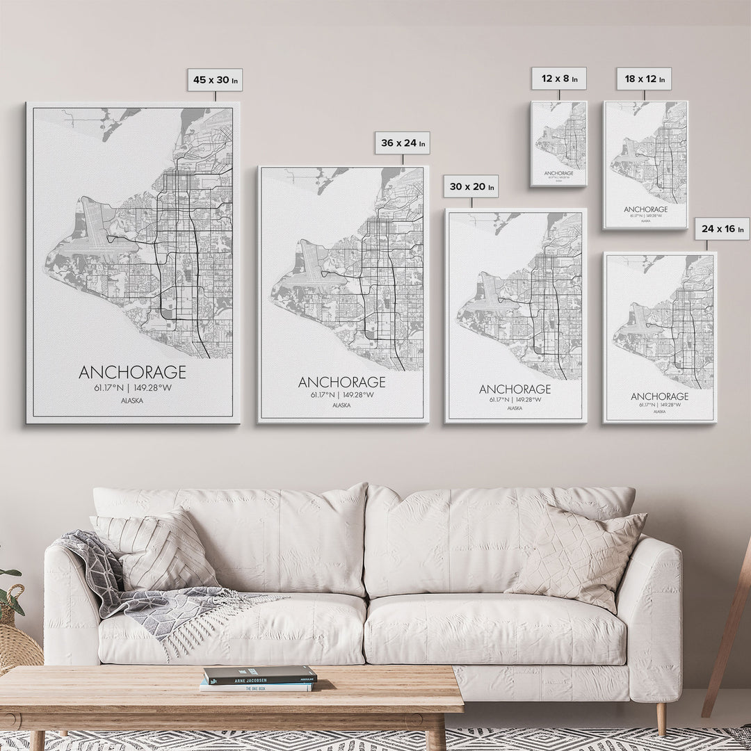 Anchorage Street Map, Alaska Map, Travel Wall Art, City Map Wall Art, Bedroom Art, Modern Art, Wall Art, Canvas Print, Canvas Wall Art