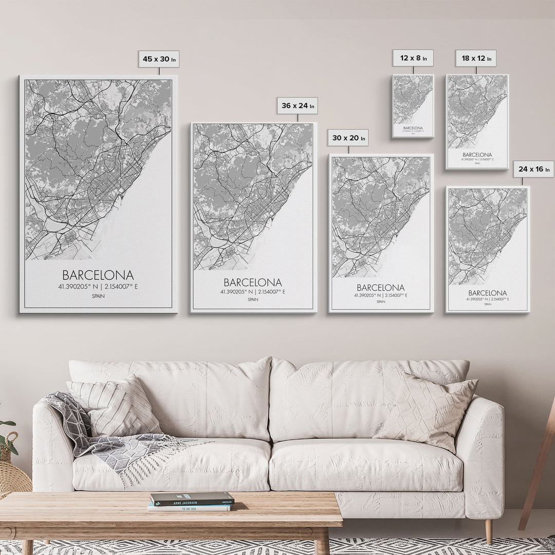 Barcelona Street Map, Spain Map, City Wall Art, Europe Travel Art, Anniversary Gift, Modern Art, Wall Art, Canvas Print, Canvas Wall Art