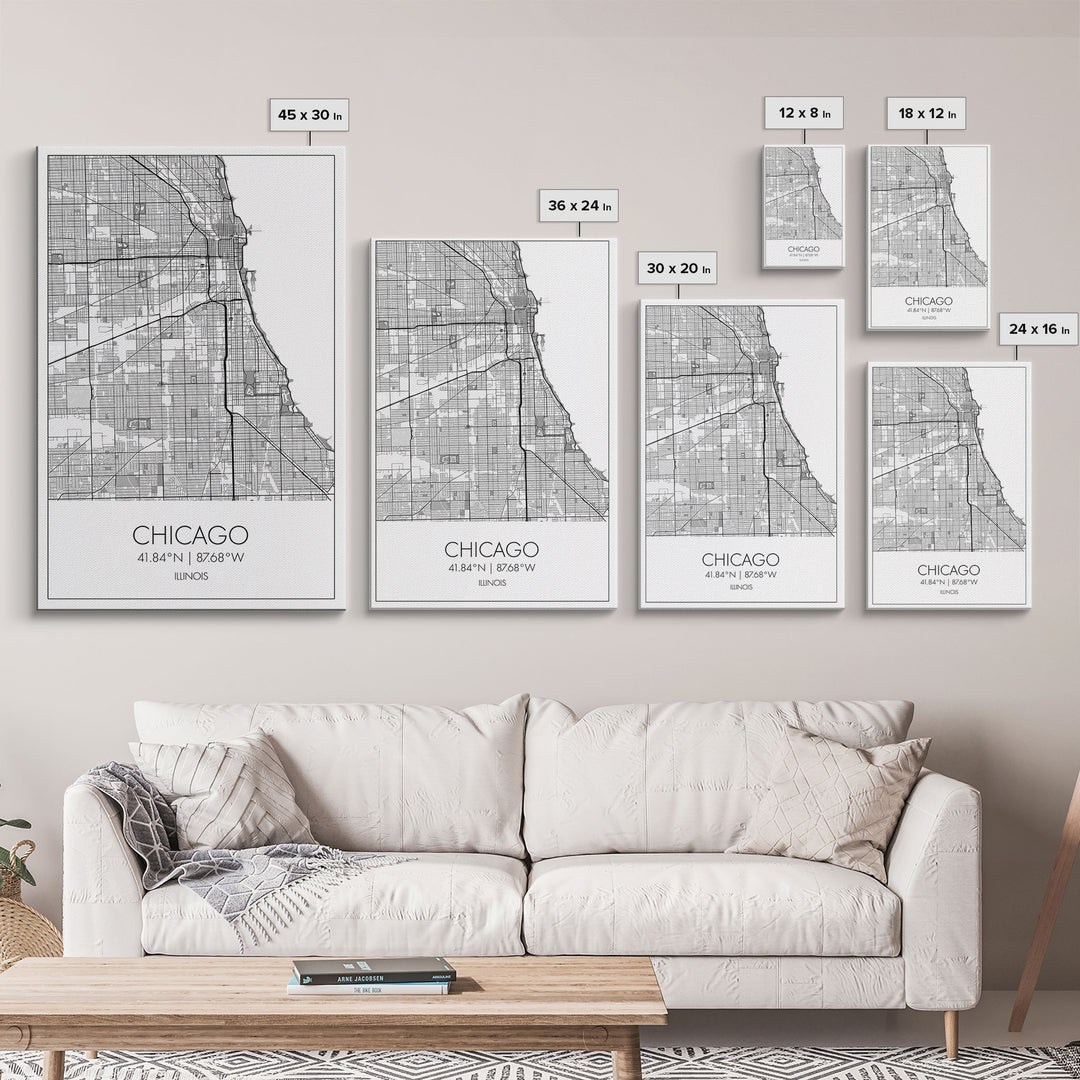 Chicago Street Map, Illinois Map, City Map Art, Modern Art, Wall Art, Canvas Print, Canvas Wall Art, Travel Wall Décor, Unique Wall Art