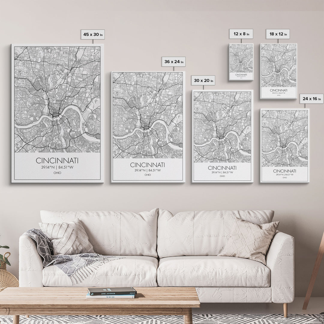 Cincinnati Street Map, Ohio Map, City Map Art, Minimalist Art, Wall Art, Canvas Print, Canvas Wall Art, Travel Wall Art, Birthday Gift