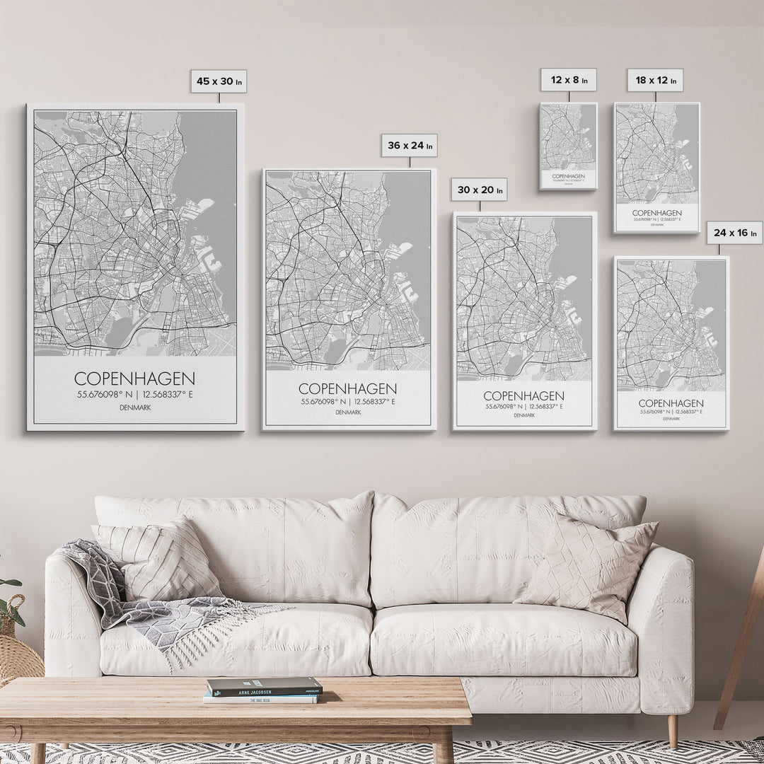 Copenhagen Street Map, Denmark Map, Europe City Map Art, Minimalist Art, Wall Art, Canvas Print, Travel Wall Art, Pilots Gift. Home Décor