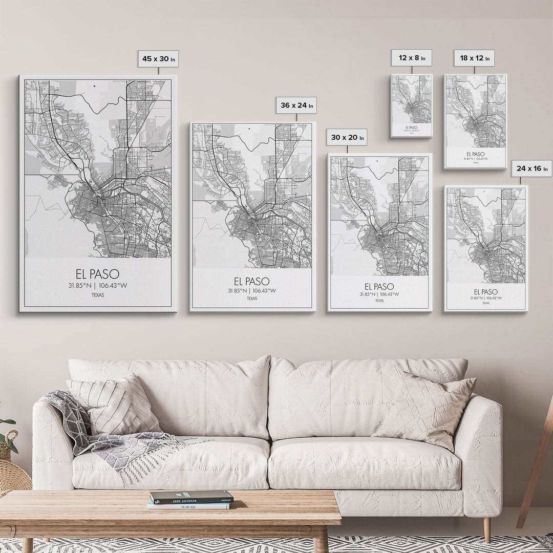 El Paso Street Map, Texas Map, City Map Art, Minimalist Art, Wall Art, Canvas Print, Living Room Wall Art, Travel Art Print, Gift For Dad