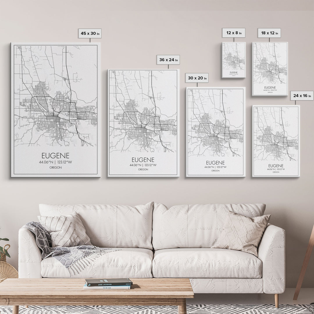 Eugene Street Map, Oregon Map, City Map Art, Minimalist Art, Wall Art, Canvas Print, Traveler Gift, Home Office Wall Art, Travel Décor