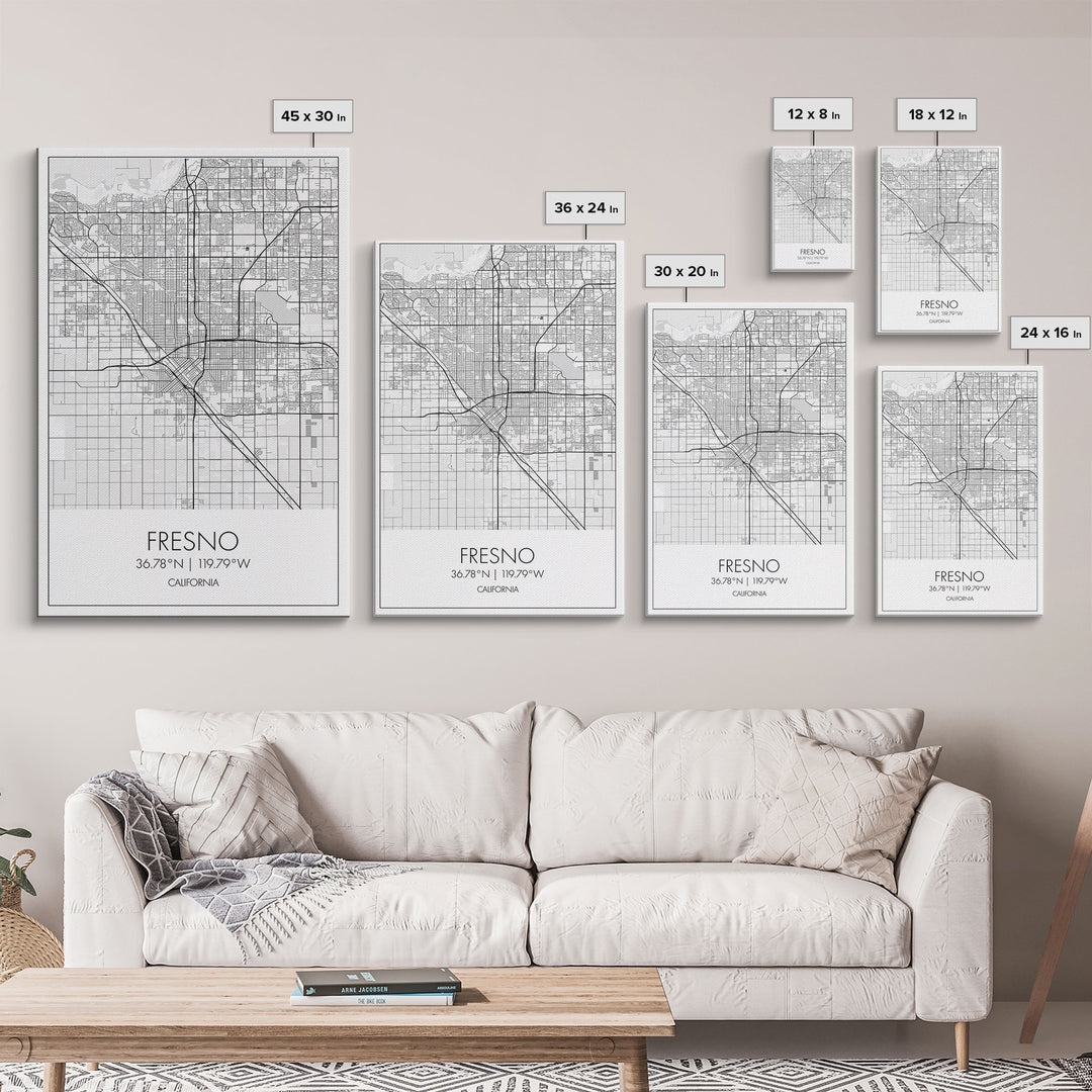 Fresno Street Map, California Map, City Map Art, Minimalist Art, Wall Art, Canvas Print, Bar Wall Art, Teen Gift, Travel Wall Art,