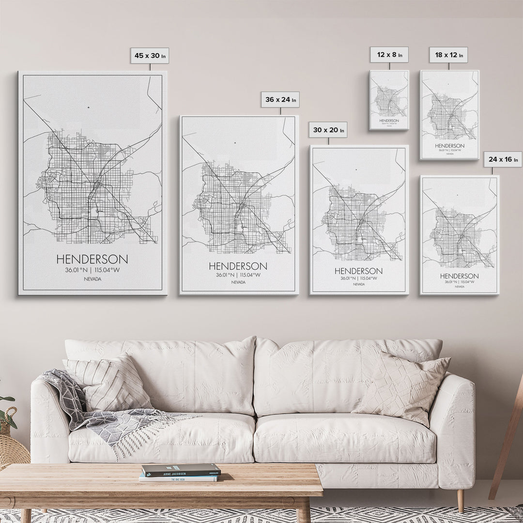 Henderson Street Map, Nevada Map, City Map Art, Minimalist Wall Art, Wall Art, Canvas Print, Gifts For Her, Travel Art, Man Cave Art,