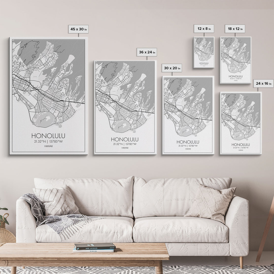 Honolulu Street Map, Hawaii Map, ity Map Art, Minimalist Art, Wall Art, Canvas Print, Living Room Art, Travel Wall Art, Anniversary Gift