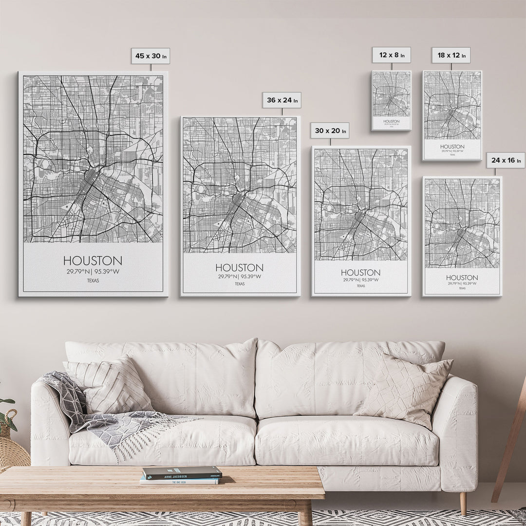 Houston Street Map, Texas Map, ity Map Art, Minimalist Art, Wall Art, Canvas Print, Travel Print, Farmhouse Wall Art, Gift For Couple