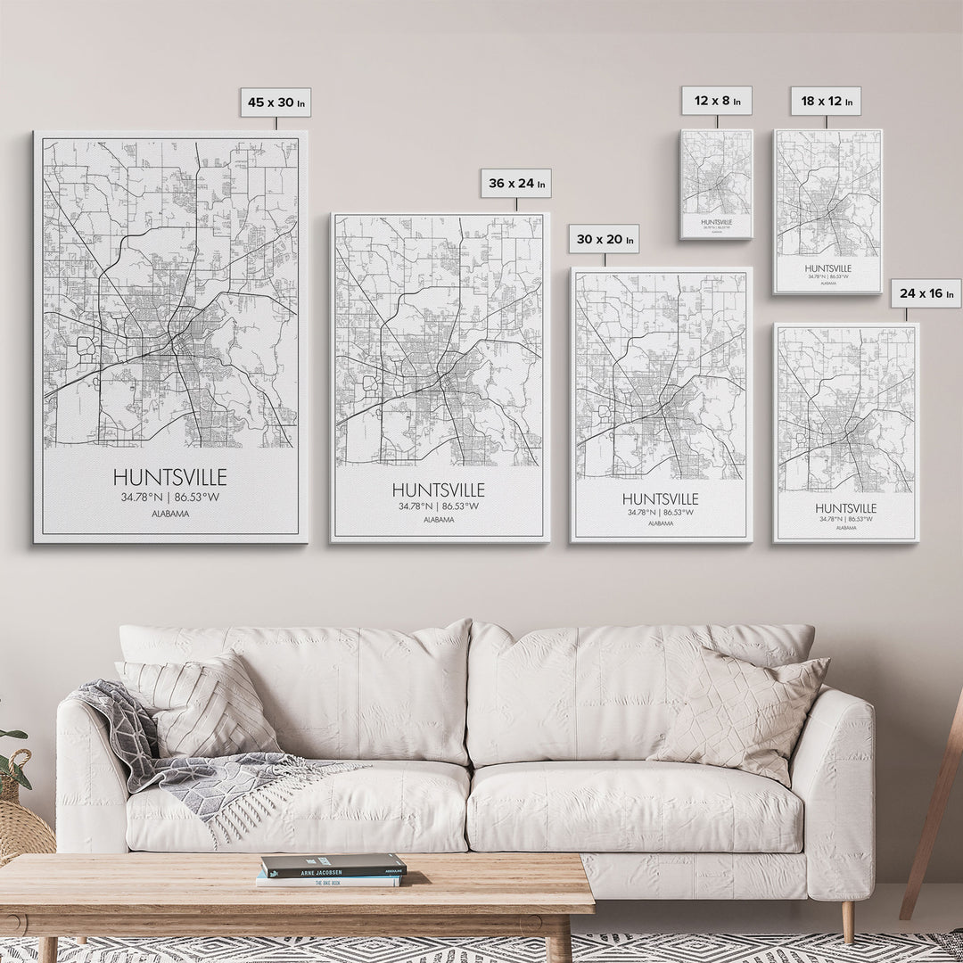 Huntsville Street Map, Alabama Map, City Map Art, Minimalist Art, Wall Art, Canvas Print, Travel Art, Gift For Dad, Unique Wall Art