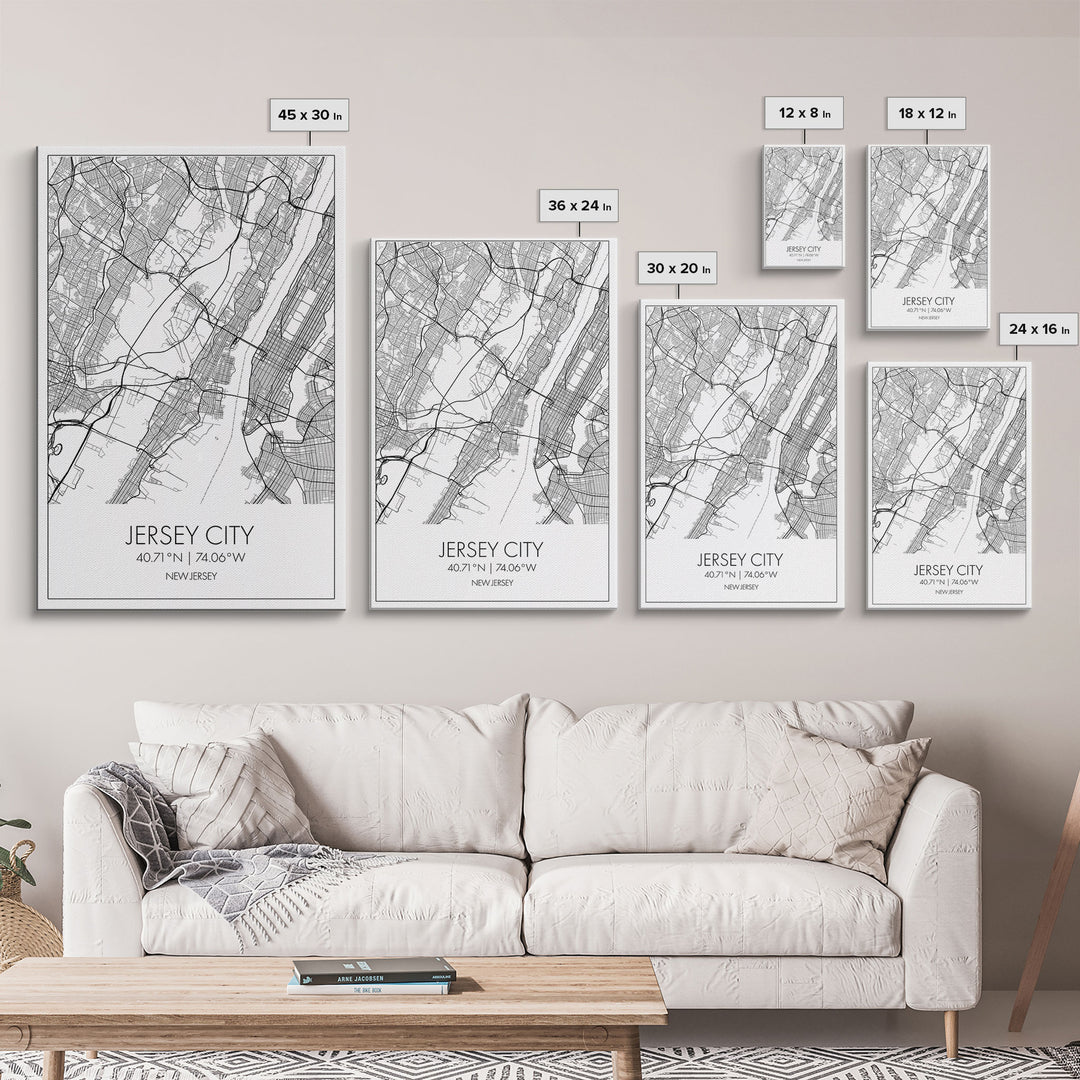 Jersey City Street Map, New Jersey Map, City Map Art, Modern Wall Art, Wall Art, Canvas Print, Bedroom Print, Travel Wall Décor, Travel Gift