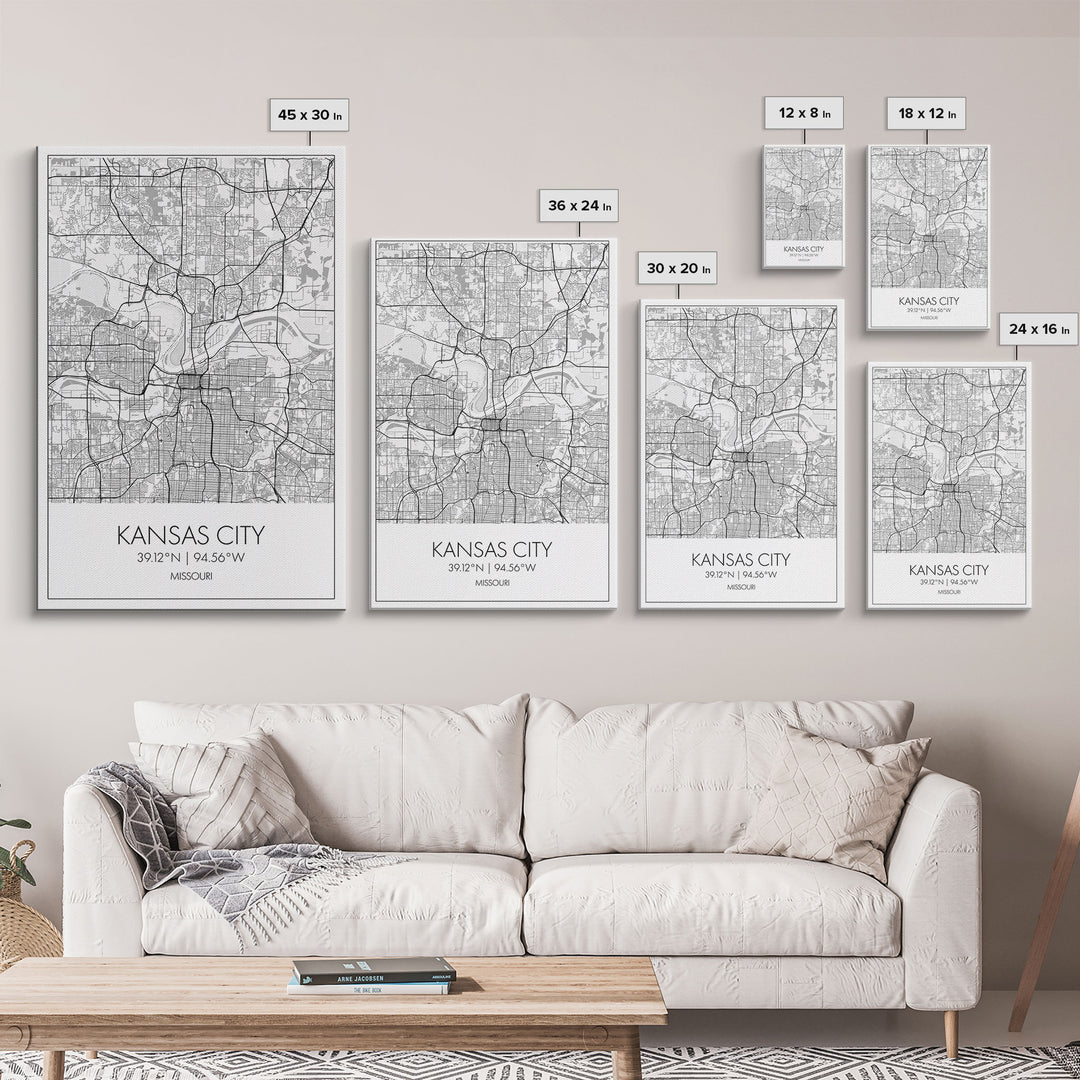 Kansas City Street Map, Missouri Map, City Map Art, Modern Wall Art, Wall Art, Canvas Print, Birthday Gift, Master Bedroom, Travel Wall Art