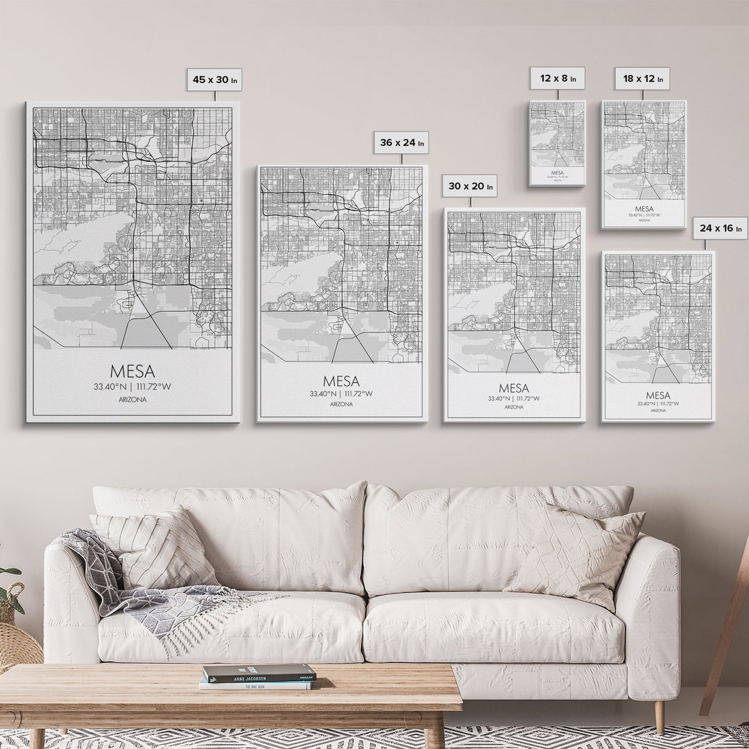 Mesa Street Map, Arizona Map, City Map Art, Modern Art, Wall Art, Canvas Print, Travel Wall Print, Bedroom Wall Art, Gift For Women